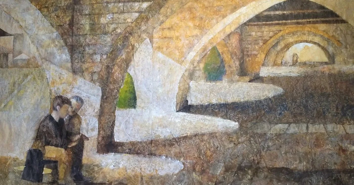 Arches, Monpazier — Watercolor and Collage on Paper