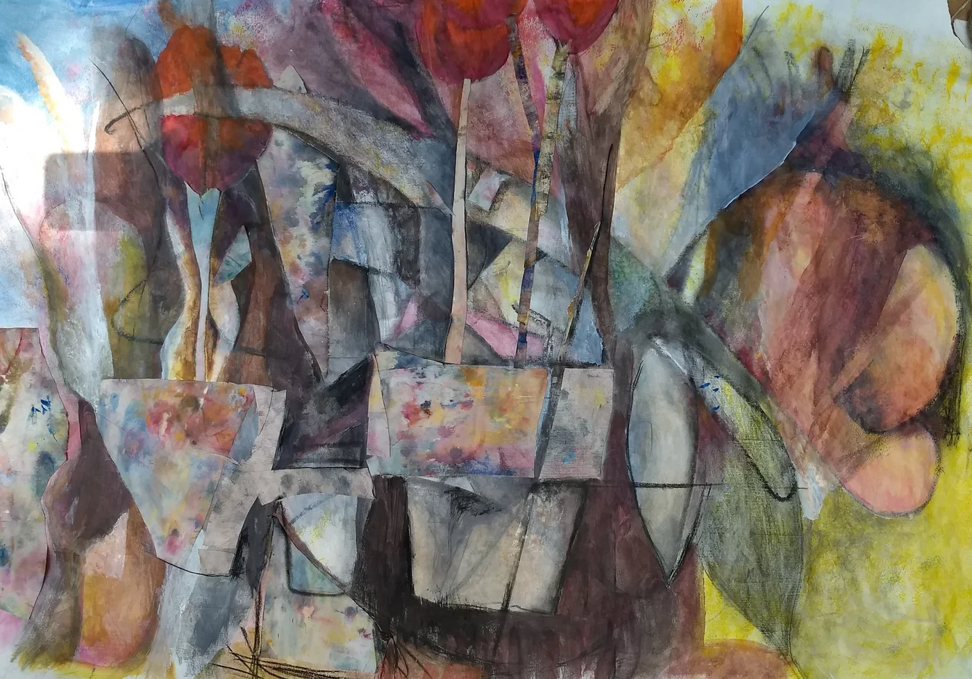 Flower Pot — Watercolor and Collage on Paper