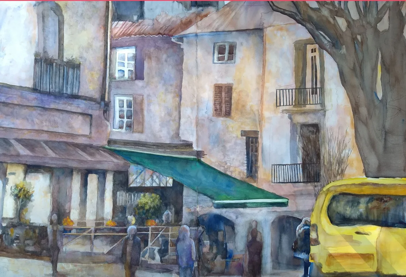 Vence Cathedral Square — Watercolor on Arches #300