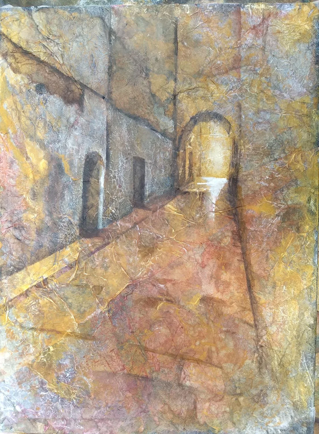 Vence Lane — Watercolor on Collaged Canvas