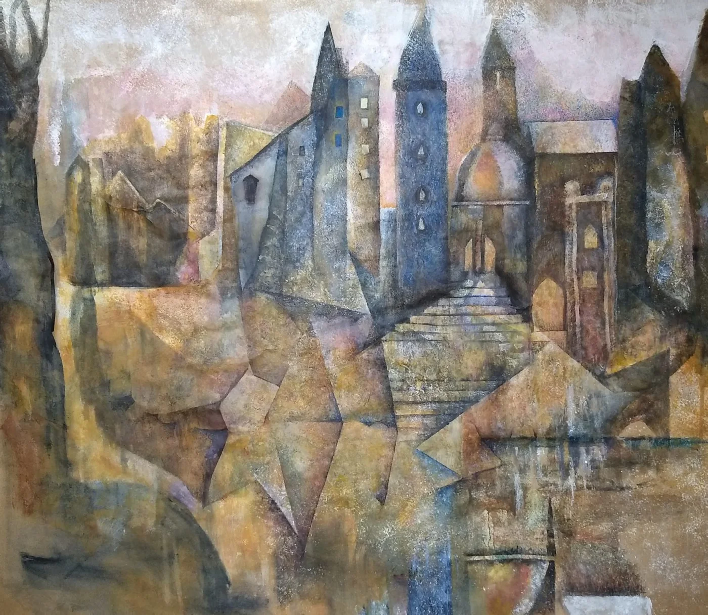 Village at the Water — Acrylic and Watercolor on Paper