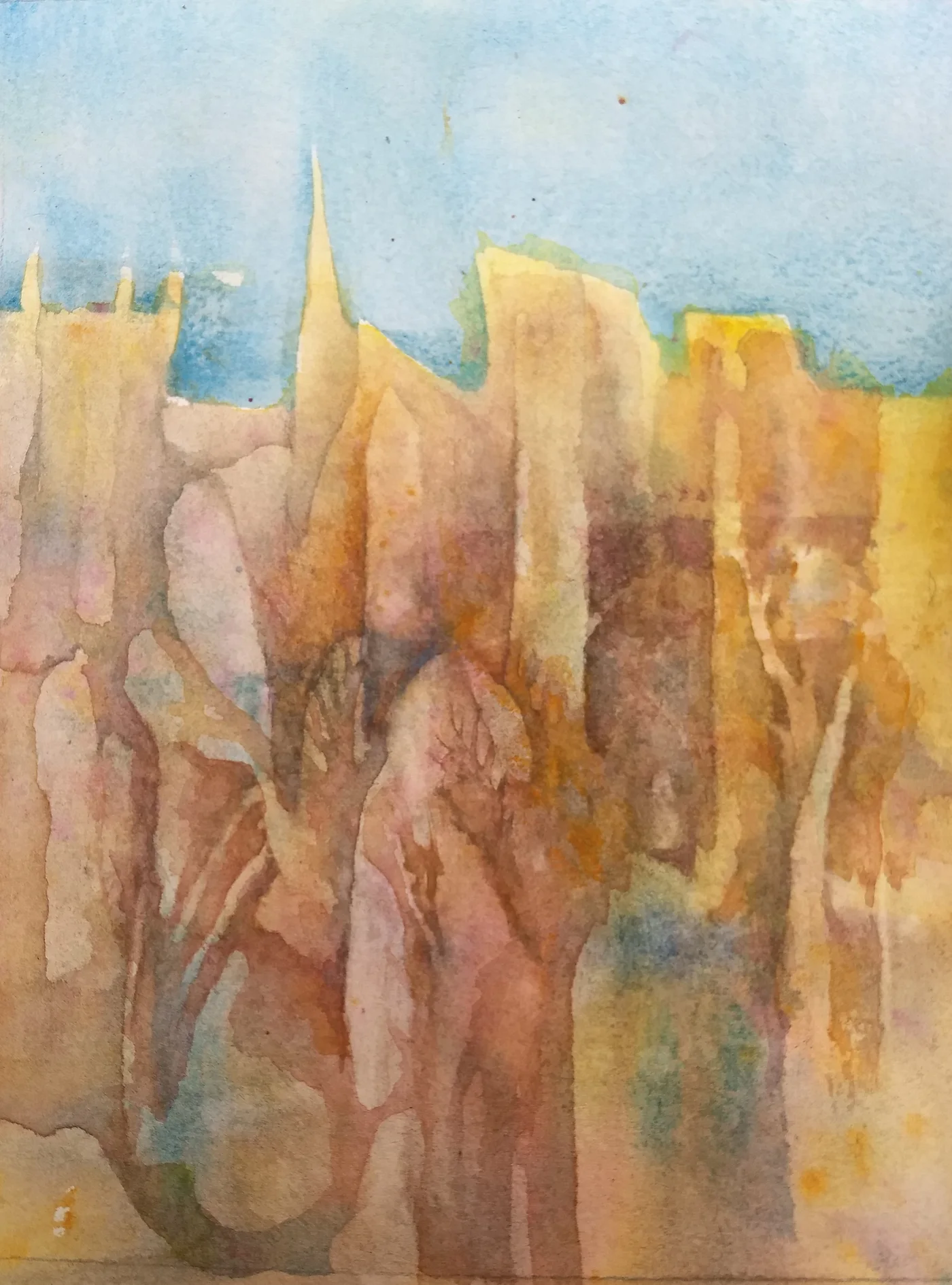 Villagescape with Trees in Utero — Watercolor on Arches #140